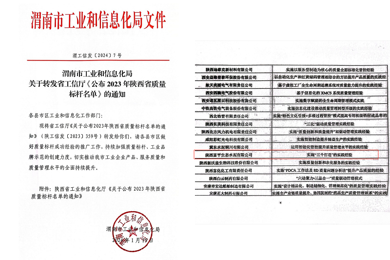 喜报！富平公司荣获陕西省质量标杆荣誉