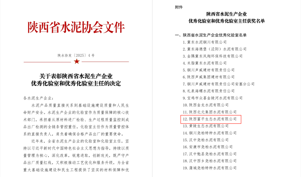 富平公司荣获省级“优秀化验室”称号